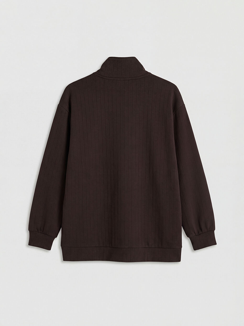 Kahverengi Dik Yaka Soft Touch Kadın Sweatshirt Tunik-1