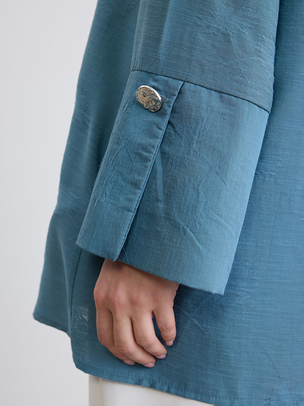 Petrol Desenli Oversize Kadın Gömlek Tunik-3