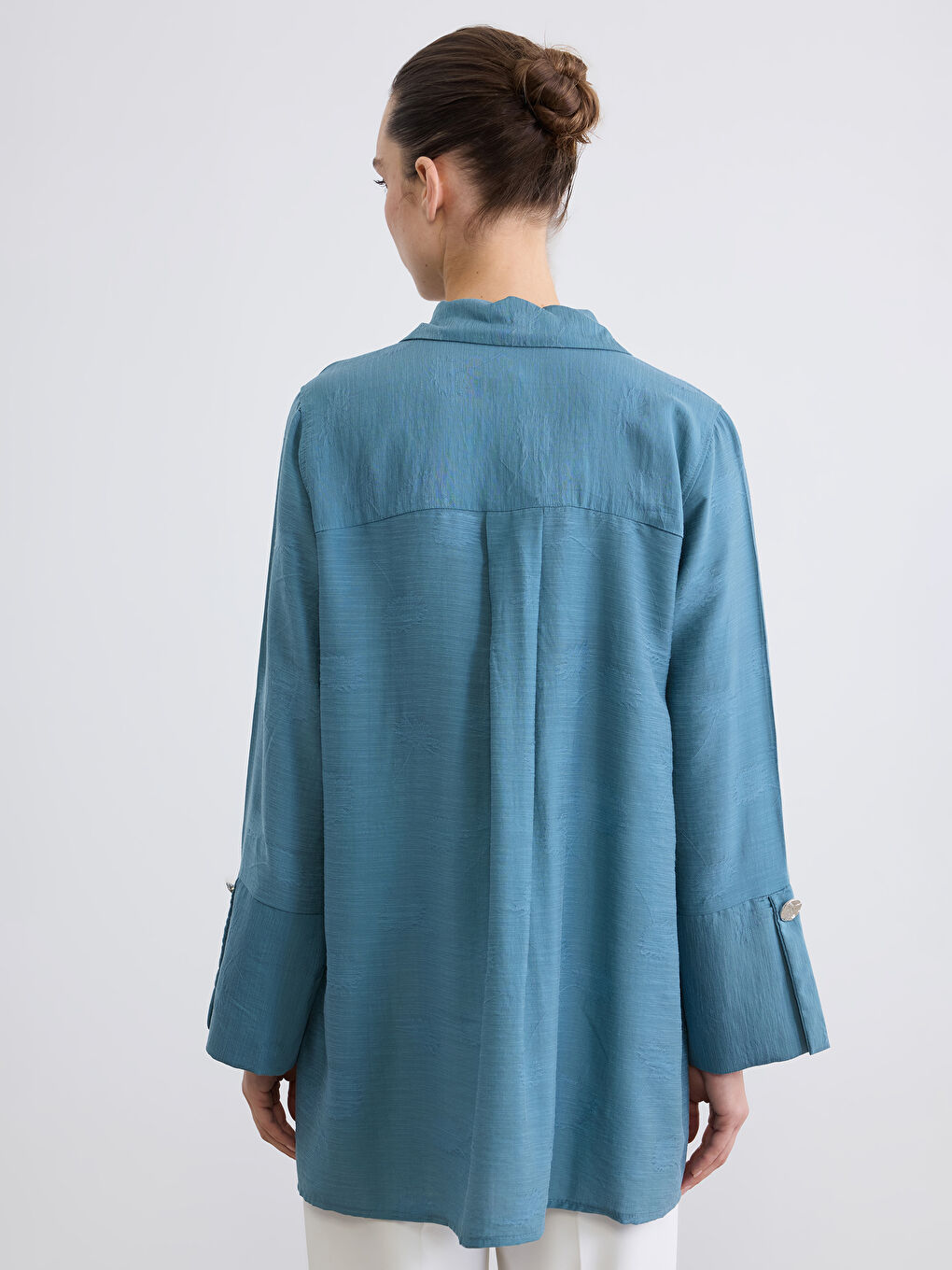 Petrol Desenli Oversize Kadın Gömlek Tunik-4