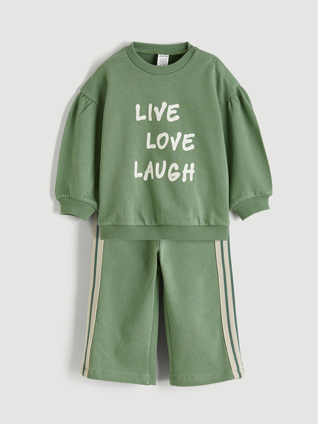 Yeşil Slogan Baskılı Kız Bebek Swatshirt ve Eşofman Altı