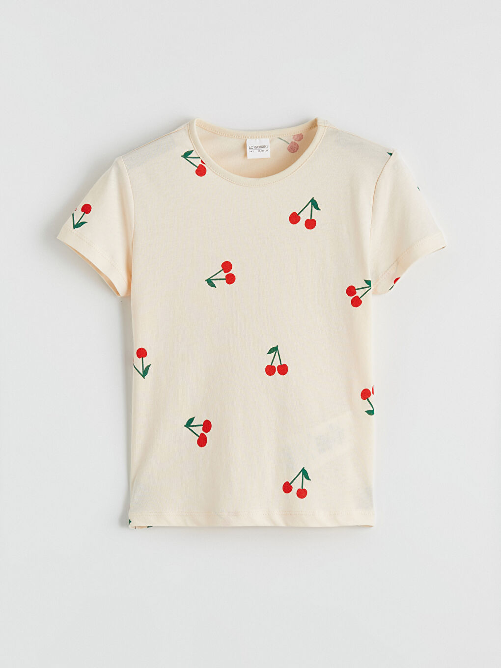 Ekru Kiraz Desenli Kız Çocuk Şortlu Pijama Takımı-1