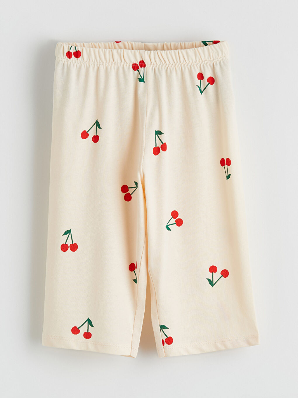 Ekru Kiraz Desenli Kız Çocuk Şortlu Pijama Takımı-4