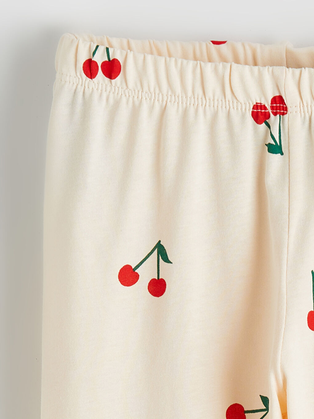Ekru Kiraz Desenli Kız Çocuk Şortlu Pijama Takımı-5