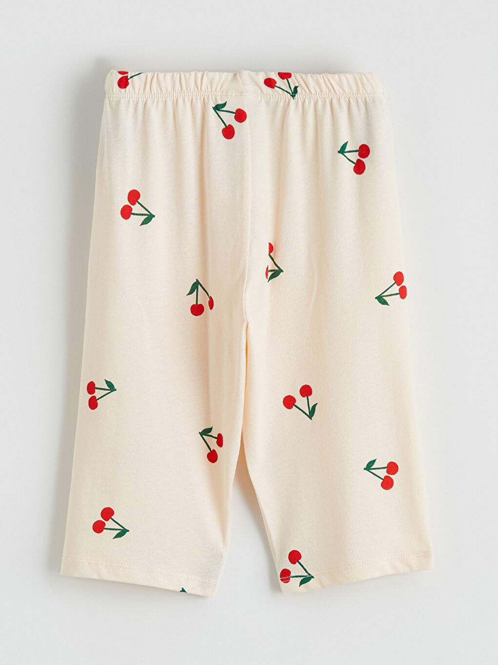 Ekru Kiraz Desenli Kız Çocuk Şortlu Pijama Takımı-6