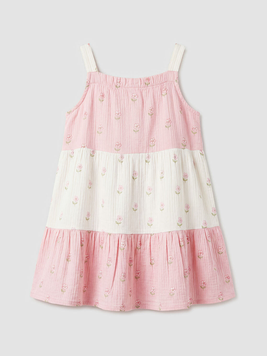 Karışık Kare Yaka Nakışlı Kız Çocuk Müslin Elbise-1