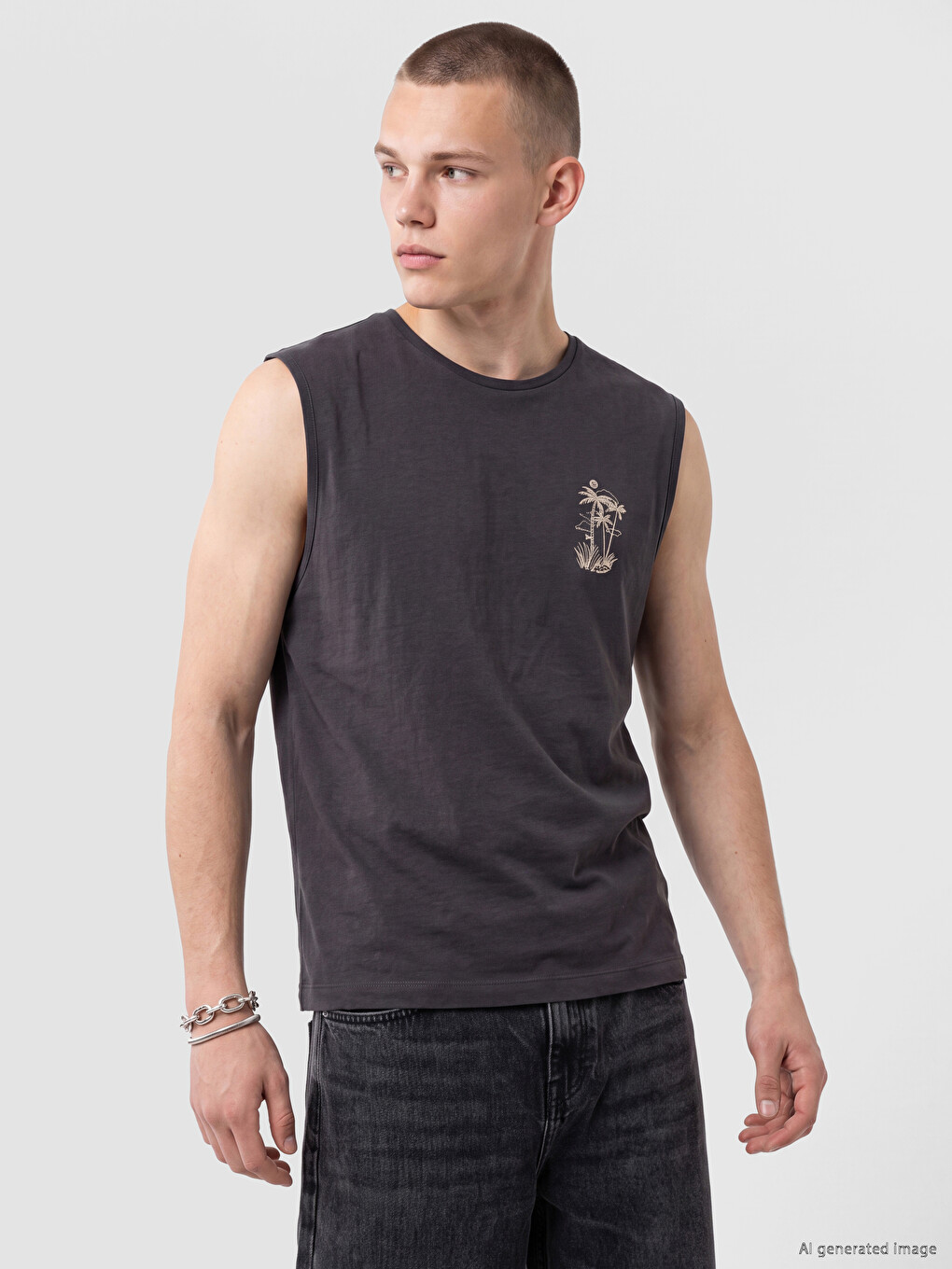 Crew Neck Printed Men's Sleeveless T-shirt