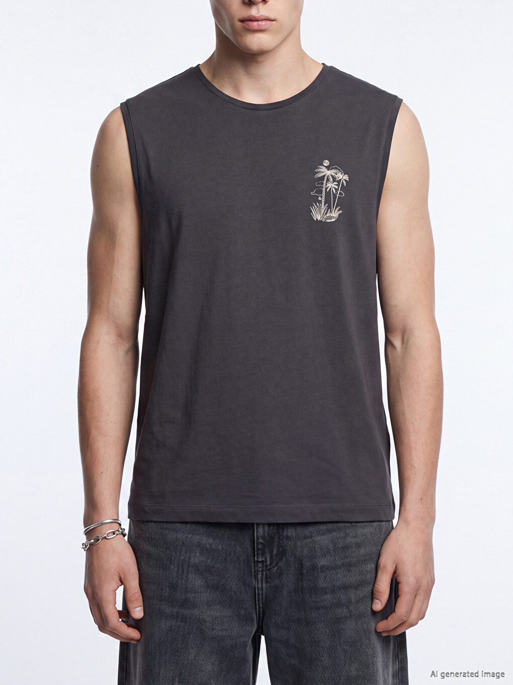 Crew Neck Printed Men's Sleeveless T-shirt-2