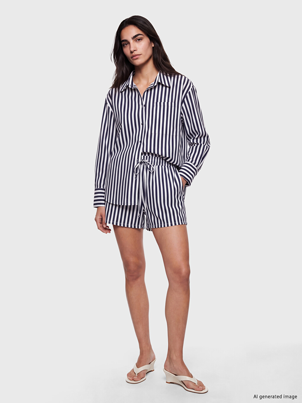 Striped Oversize Poplin Women's Shirt-1