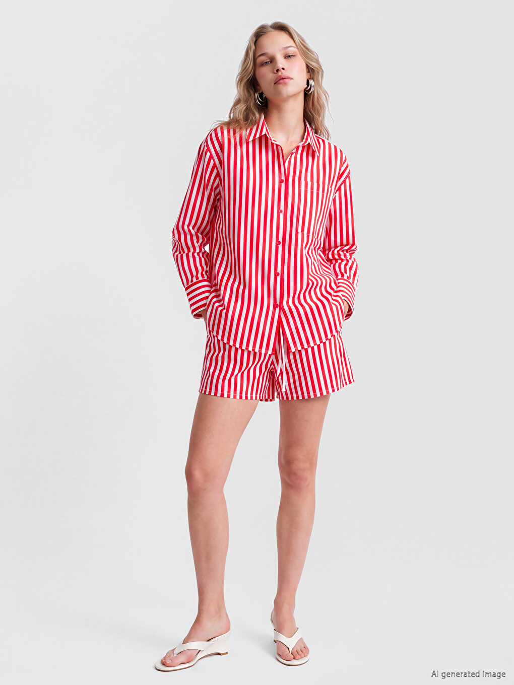 Striped Oversize Poplin Women's Shirt-1