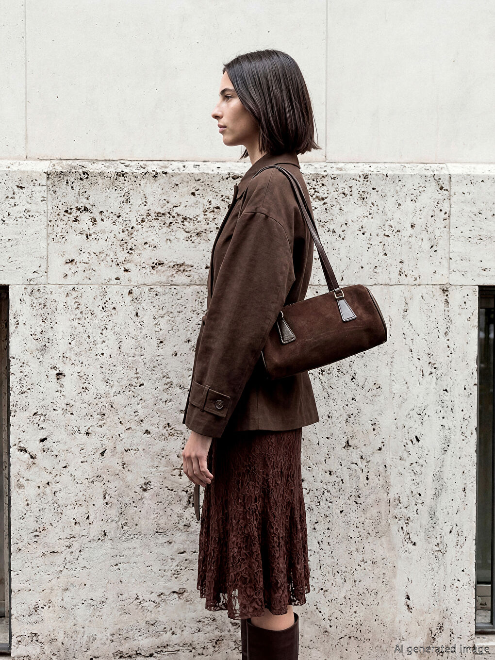 Kahverengi Süet Kadın Omuz Çantası