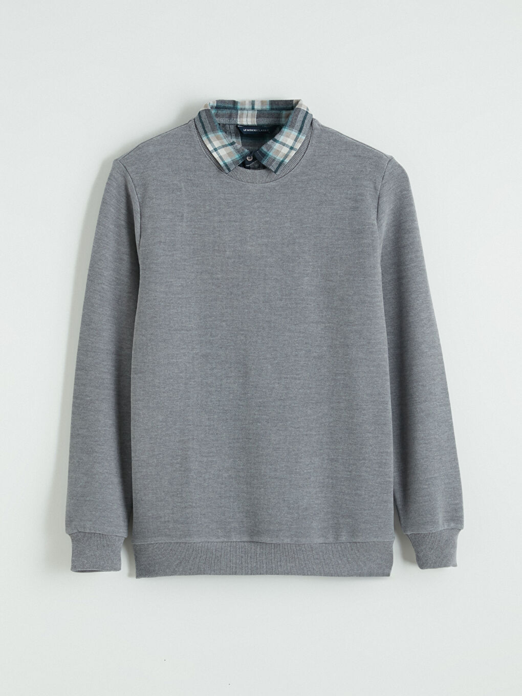 Gri Gömlek Yaka Erkek Sweatshirt