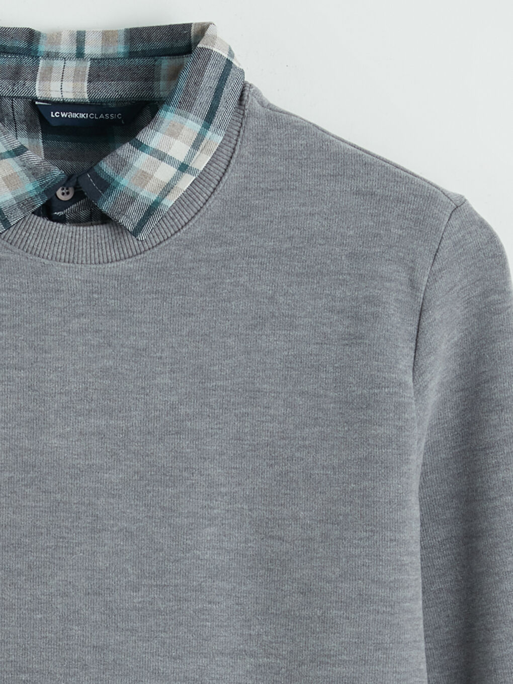 Gri Gömlek Yaka Erkek Sweatshirt-1