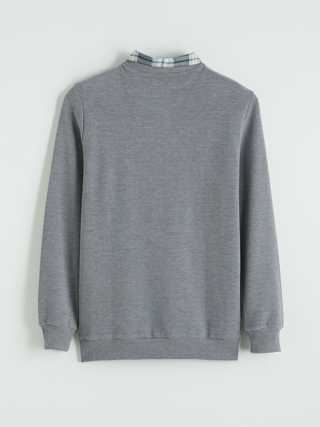 Gri Gömlek Yaka Erkek Sweatshirt-3