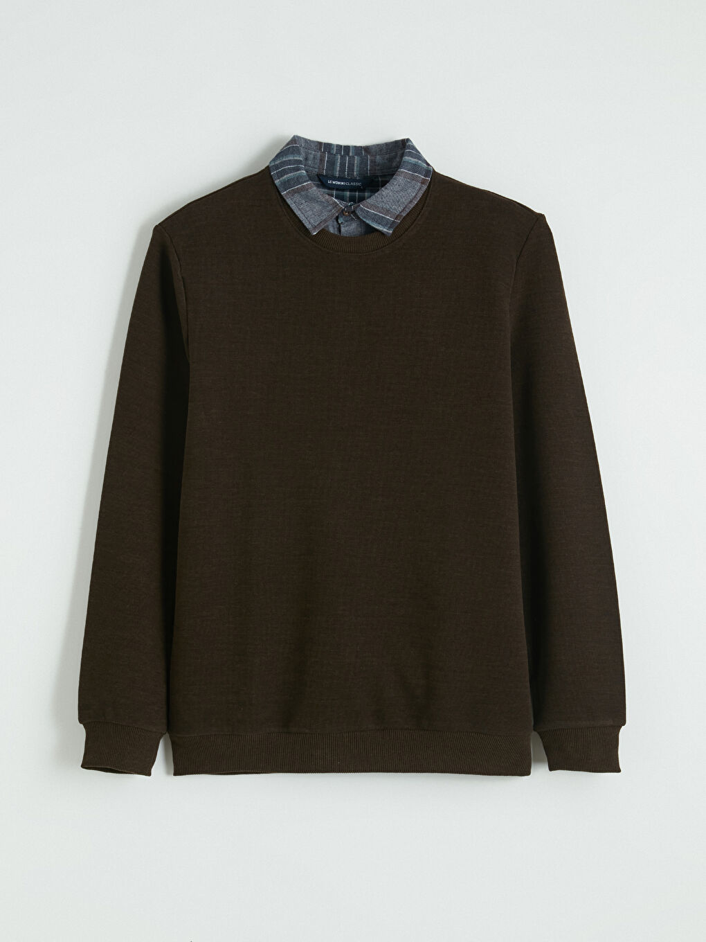 Kahverengi Gömlek Yaka Erkek Sweatshirt