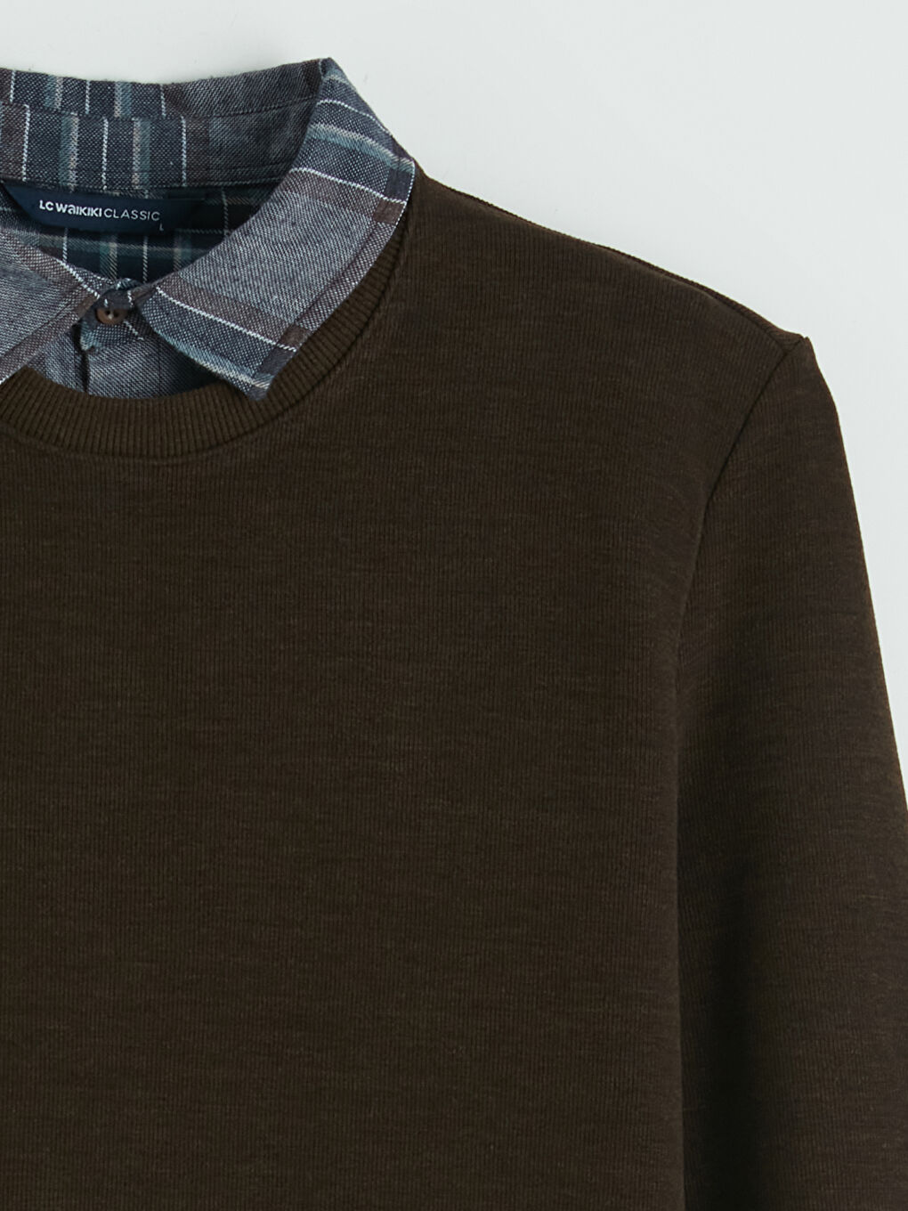 Kahverengi Gömlek Yaka Erkek Sweatshirt-2