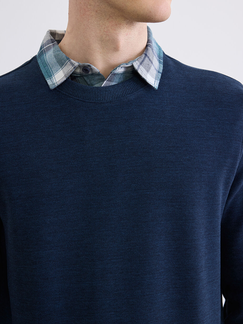 Lacivert Gömlek Yaka Erkek Sweatshirt-2