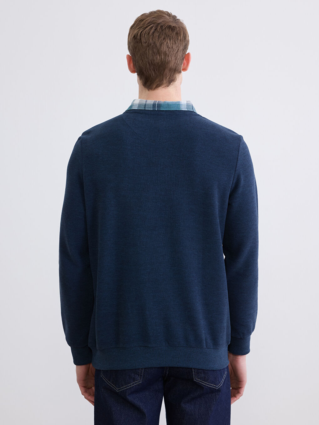Lacivert Gömlek Yaka Erkek Sweatshirt-3