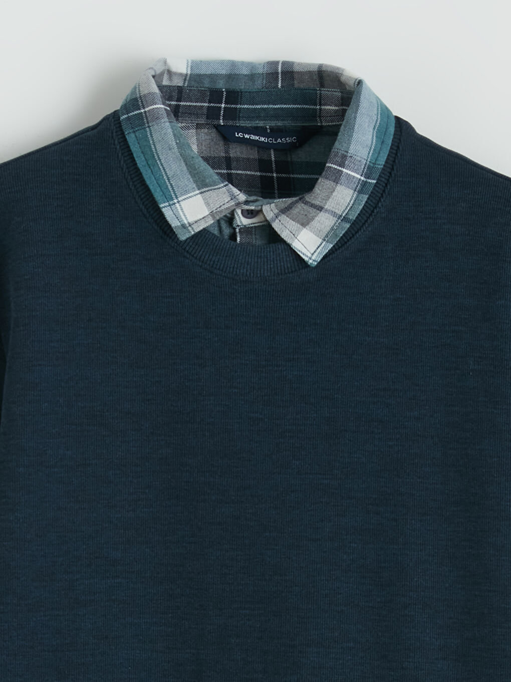 Lacivert Gömlek Yaka Erkek Sweatshirt-6