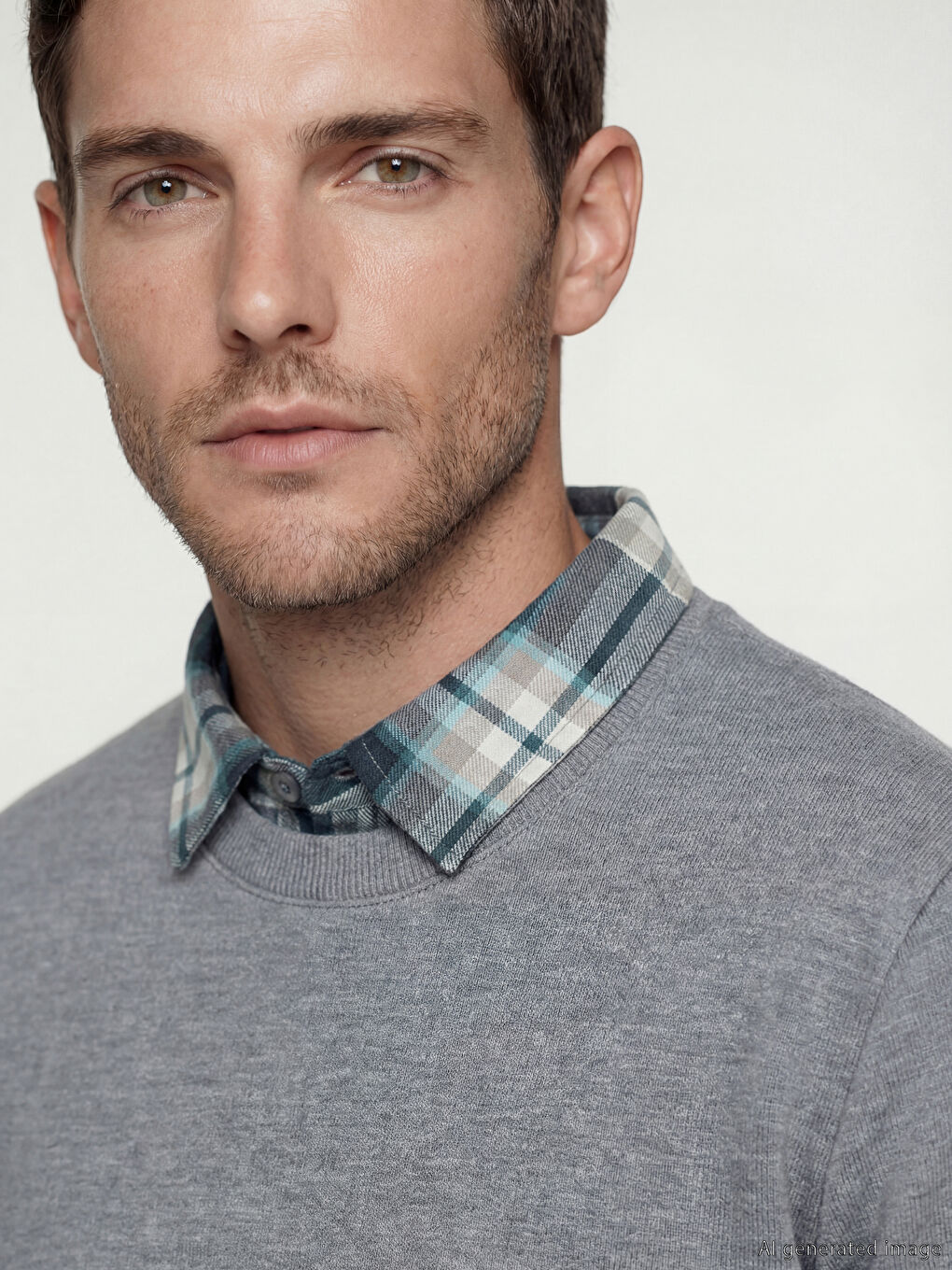 Gri Gömlek Yaka Erkek Sweatshirt-2