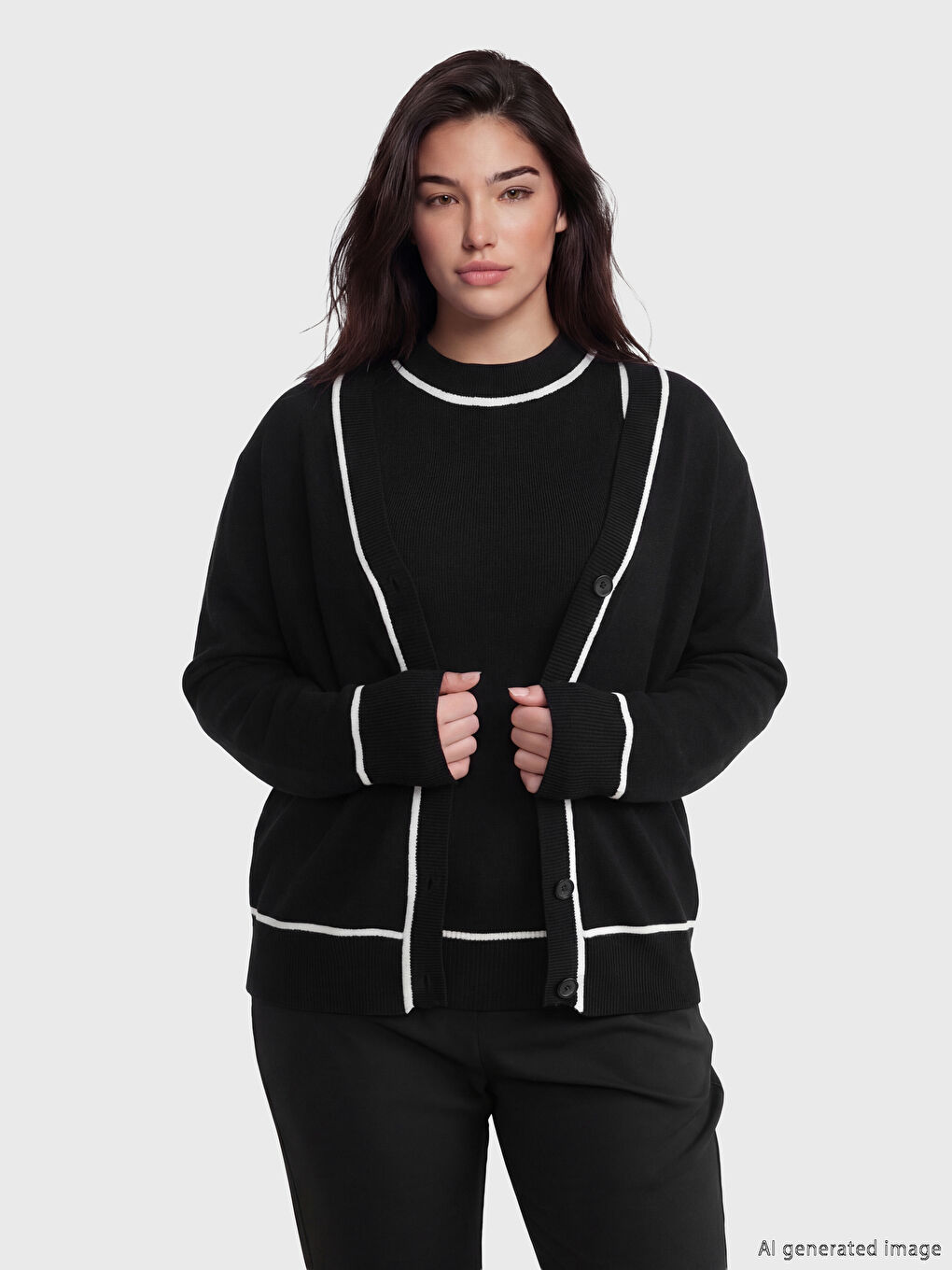 Siyah Petite V Yaka Kadın Triko Hırka-1