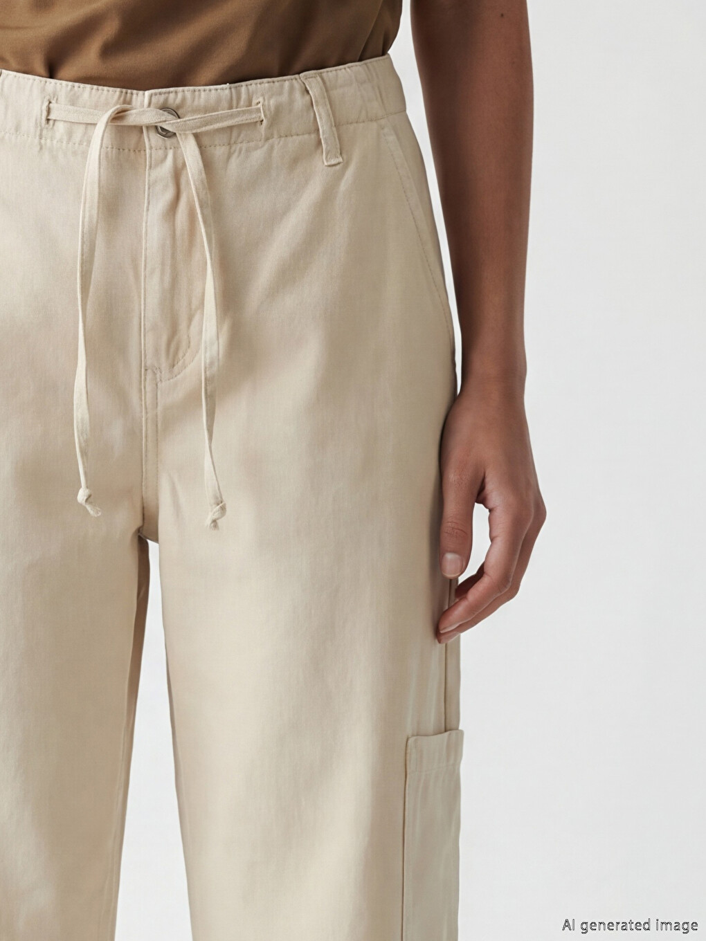 Bej Loose Fit Kadın Kargo Jean Pantolon-2