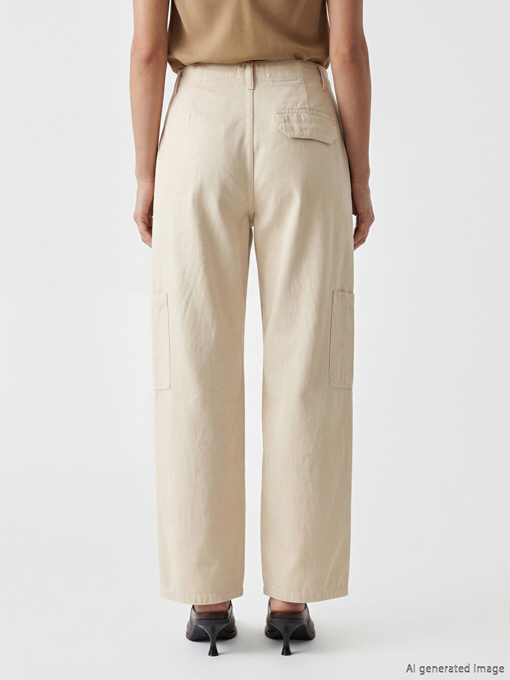 Bej Loose Fit Kadın Kargo Jean Pantolon-3