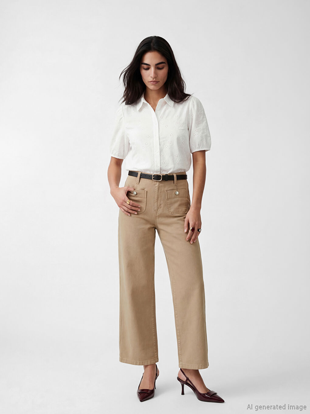 Bej Wideleg Kadın Jean Pantolon