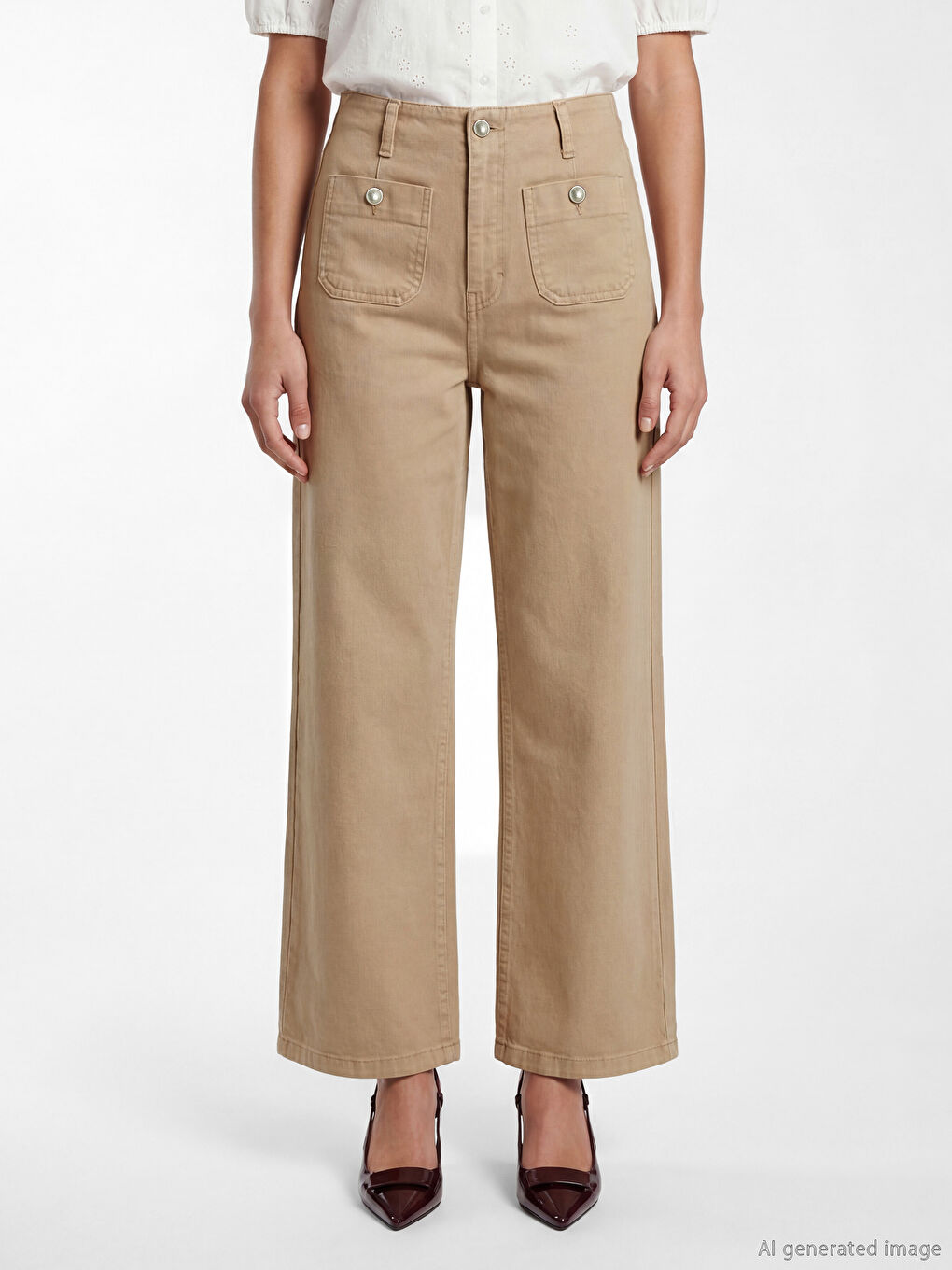 Bej Wideleg Kadın Jean Pantolon-1