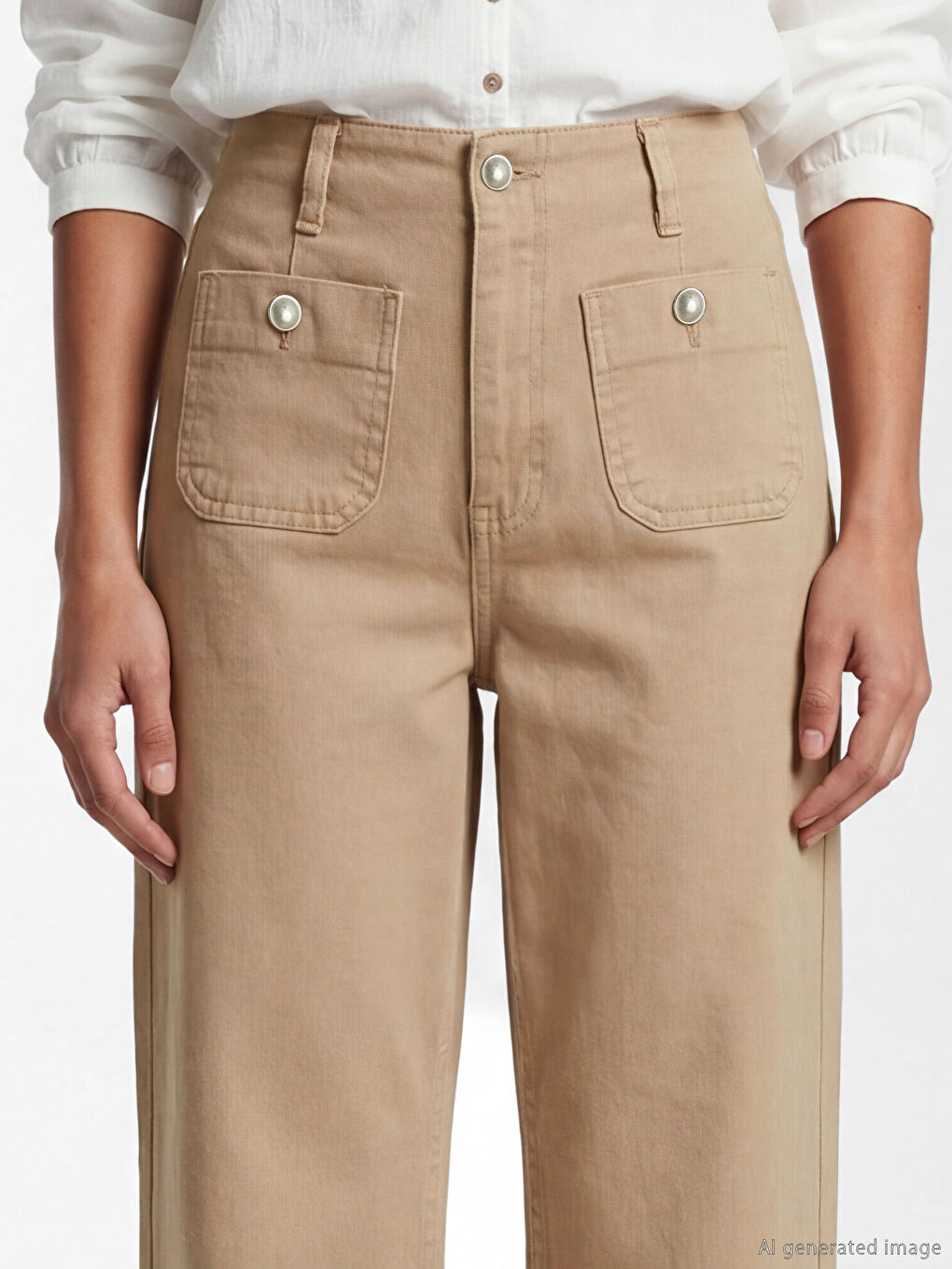 Bej Wideleg Kadın Jean Pantolon-2