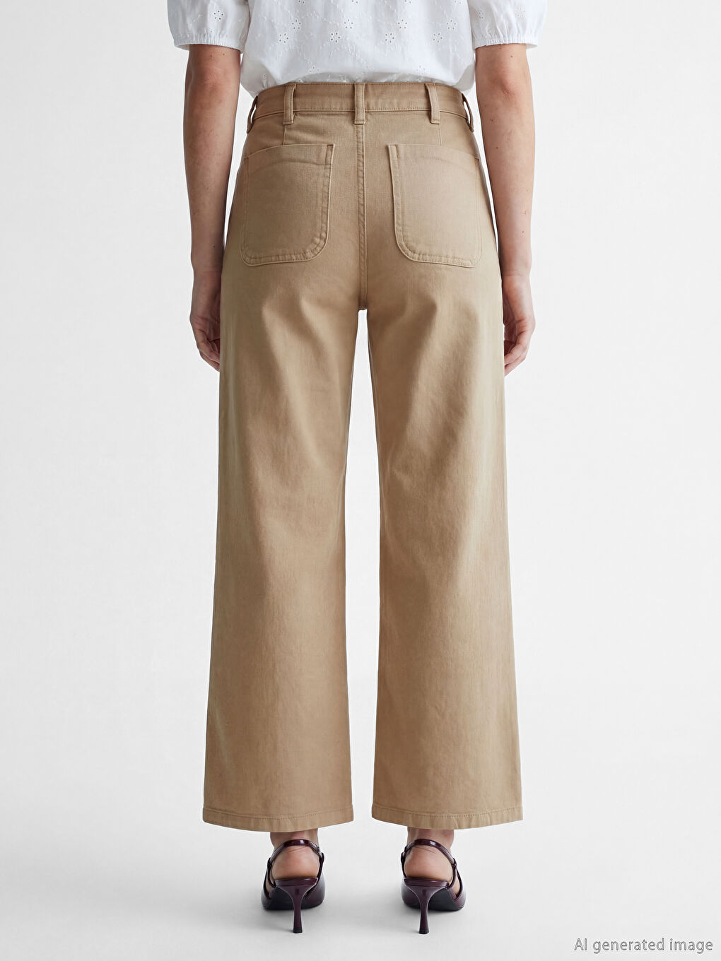 Bej Wideleg Kadın Jean Pantolon-3