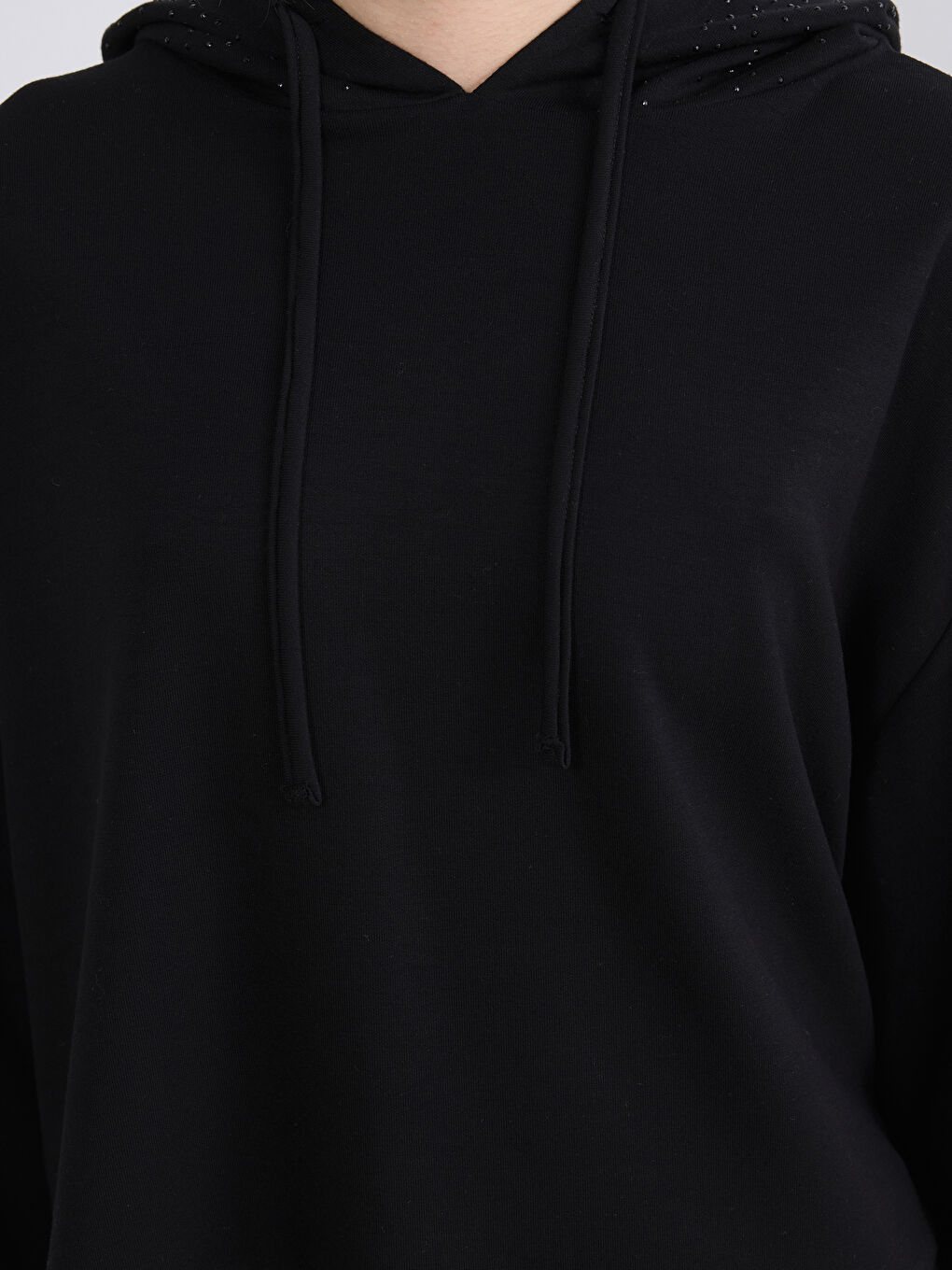Siyah Petite Taşlı Kadın Hoodie-3