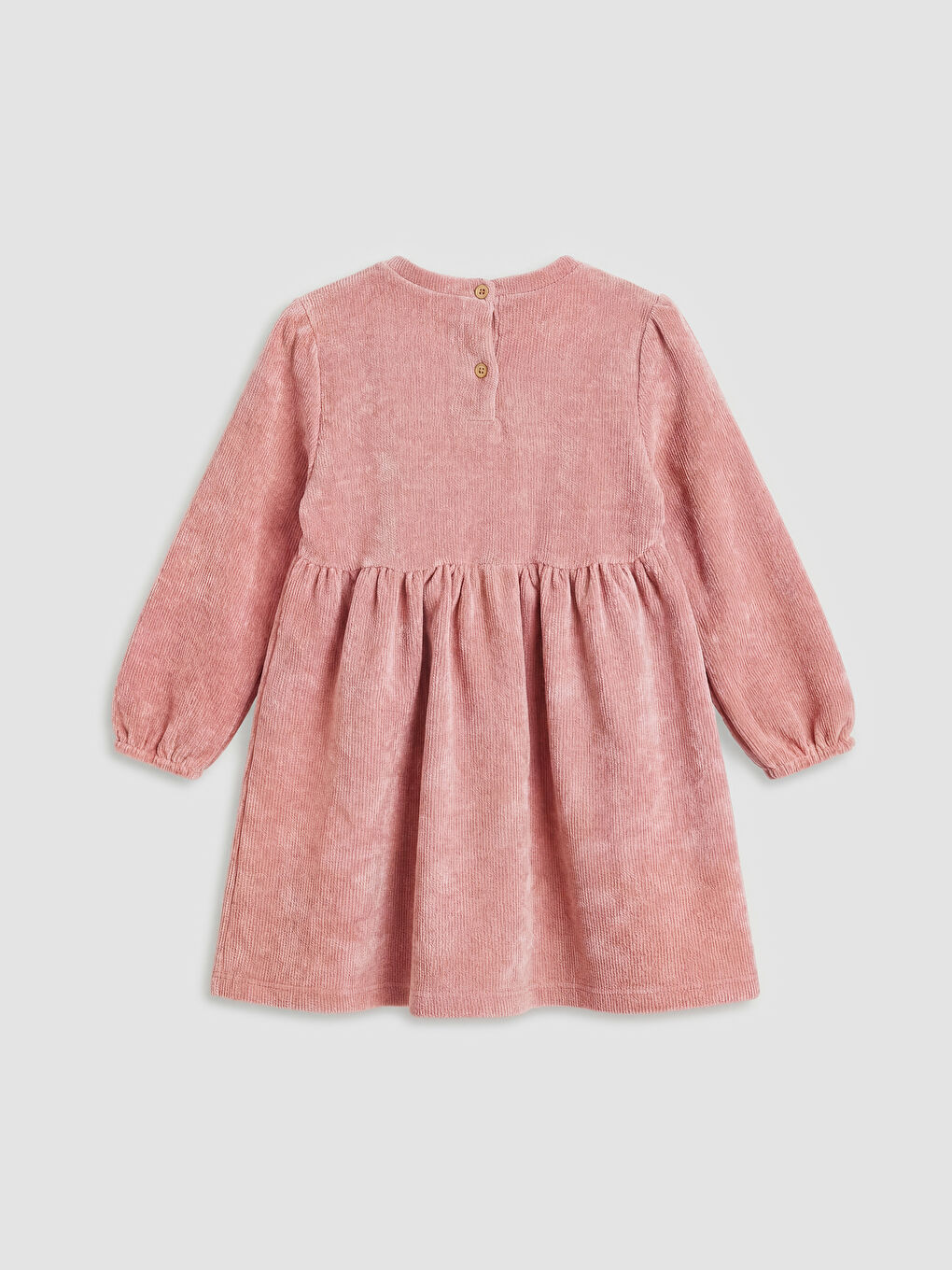 Pembe Fırfırlı Kız Çocuk Fitilli Kadife Elbise-1