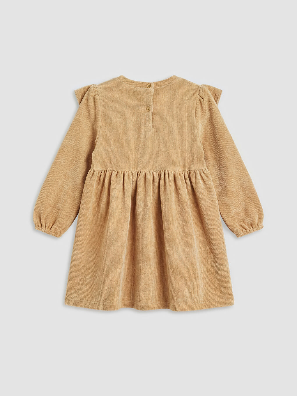 Kahverengi Fırfırlı Kız Çocuk Fitilli Kadife Elbise-1