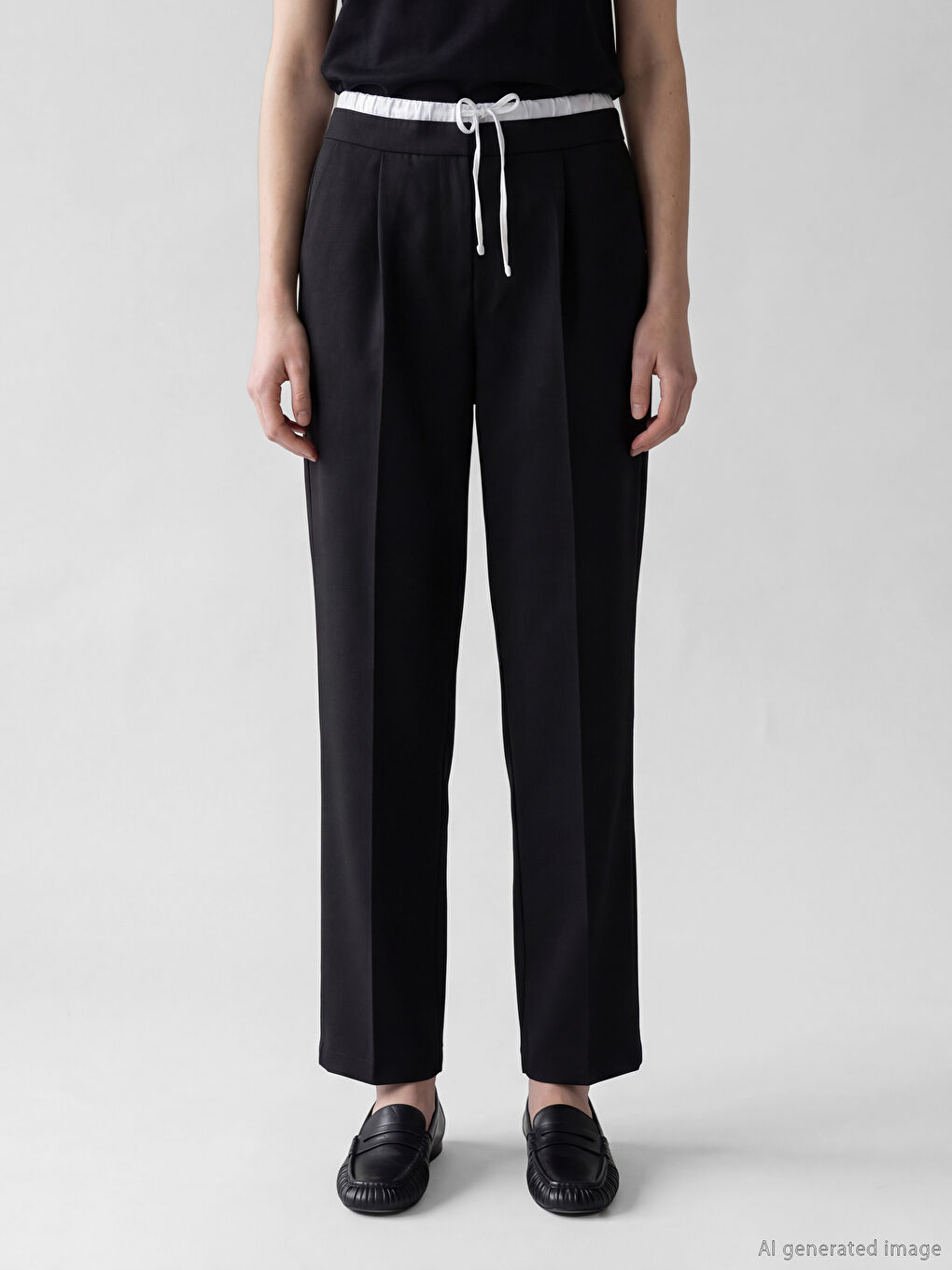 Siyah Beli Lastikli Kadın Pantolon-1