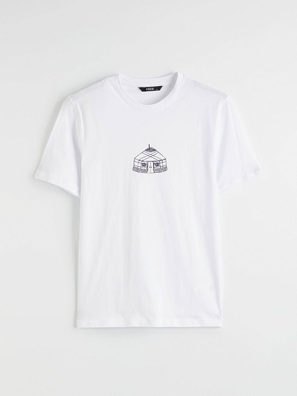 Beyaz Bisiklet Yaka Baskılı Penye Erkek Tişört