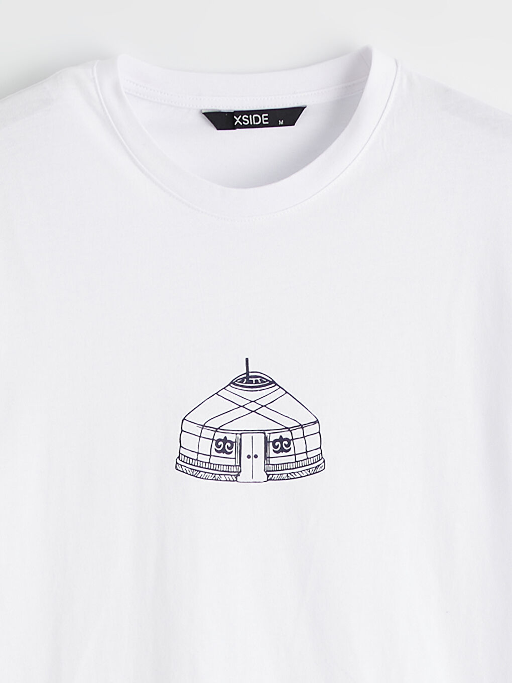 Beyaz Bisiklet Yaka Baskılı Penye Erkek Tişört-1