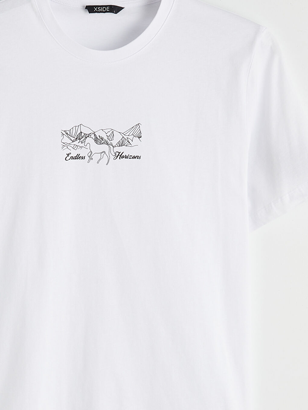 Beyaz Bisiklet Yaka Baskılı Erkek Tişört-2