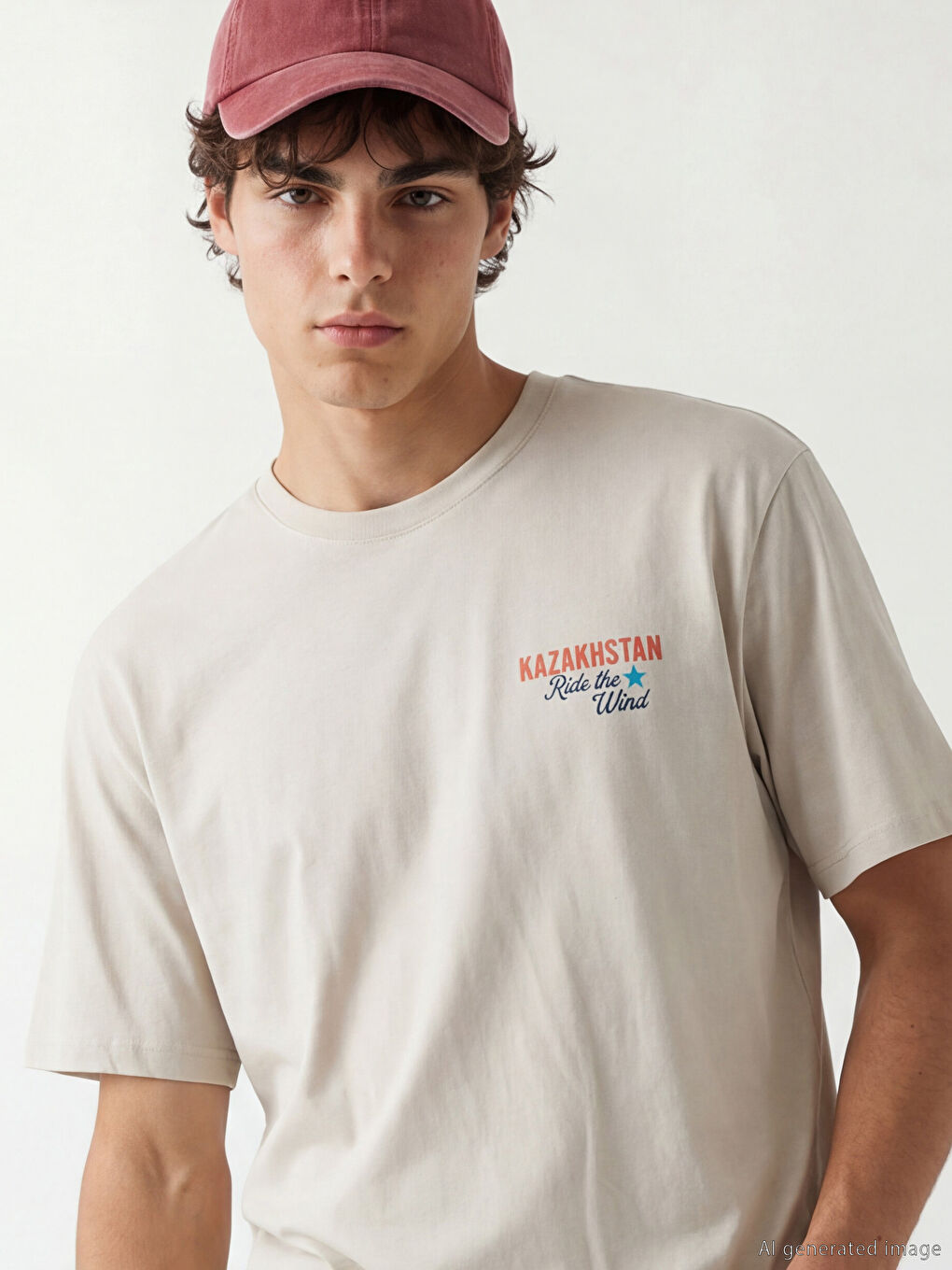 дөңгелек жағалы қазақстан принтті ерлер футболкасы-2