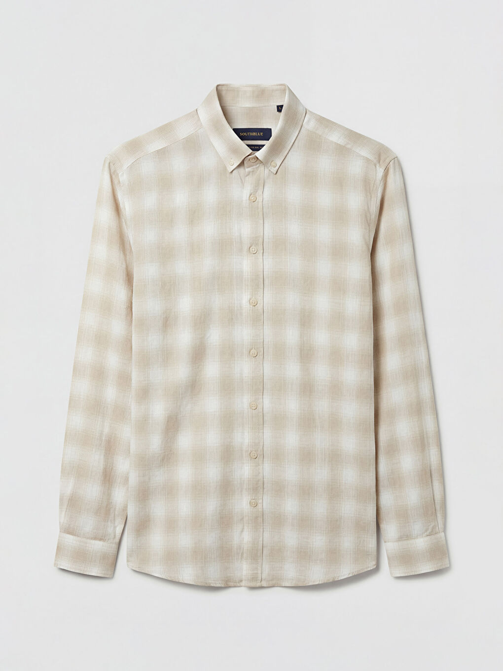 Bej Regular Fit Ekose Armürlü Erkek Gömlek