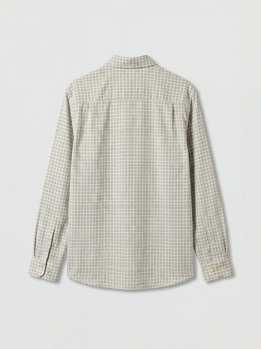 Ekru Regular Fit Ekose Armürlü Erkek Gömlek-5