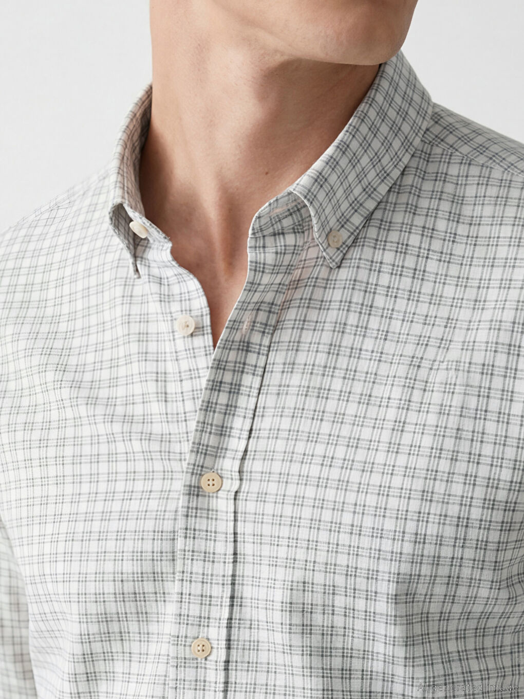 Ekru Regular Fit Ekose Armürlü Erkek Gömlek-2