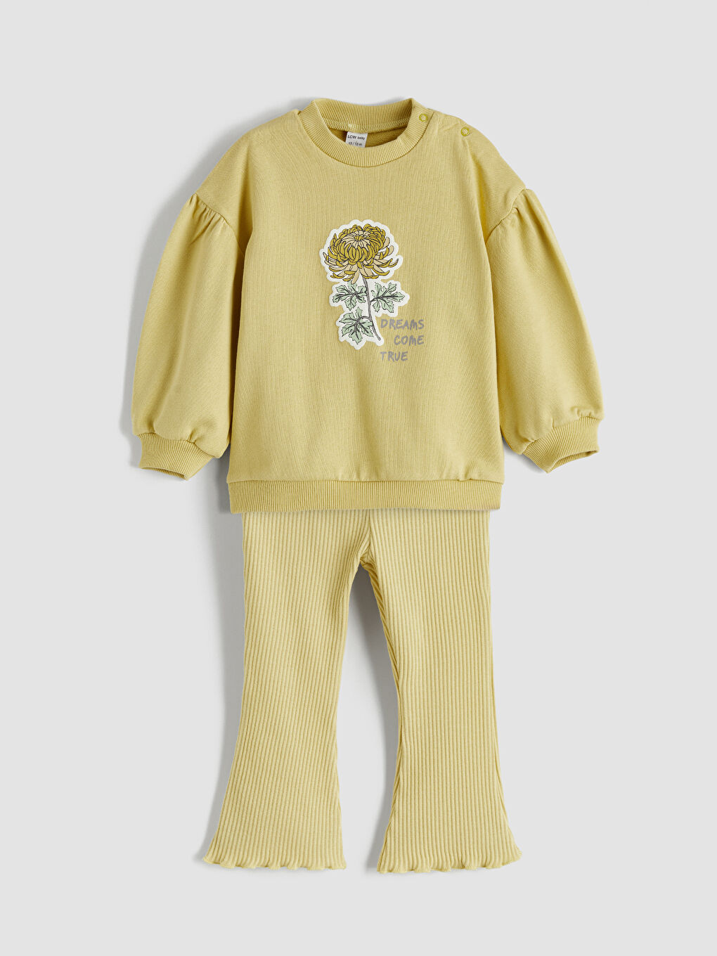 Yeşil Çiçek Baskılı Kız Bebek Sweatshirt ve Tayt