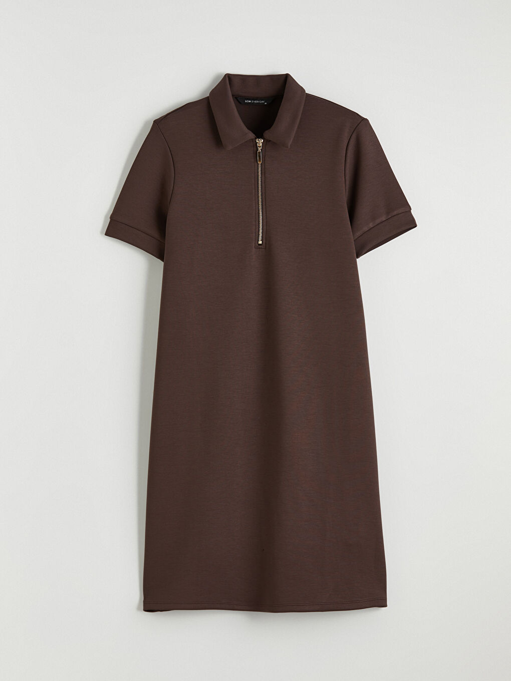 Kahverengi Polo Yaka Soft Touch Mini Elbise-4