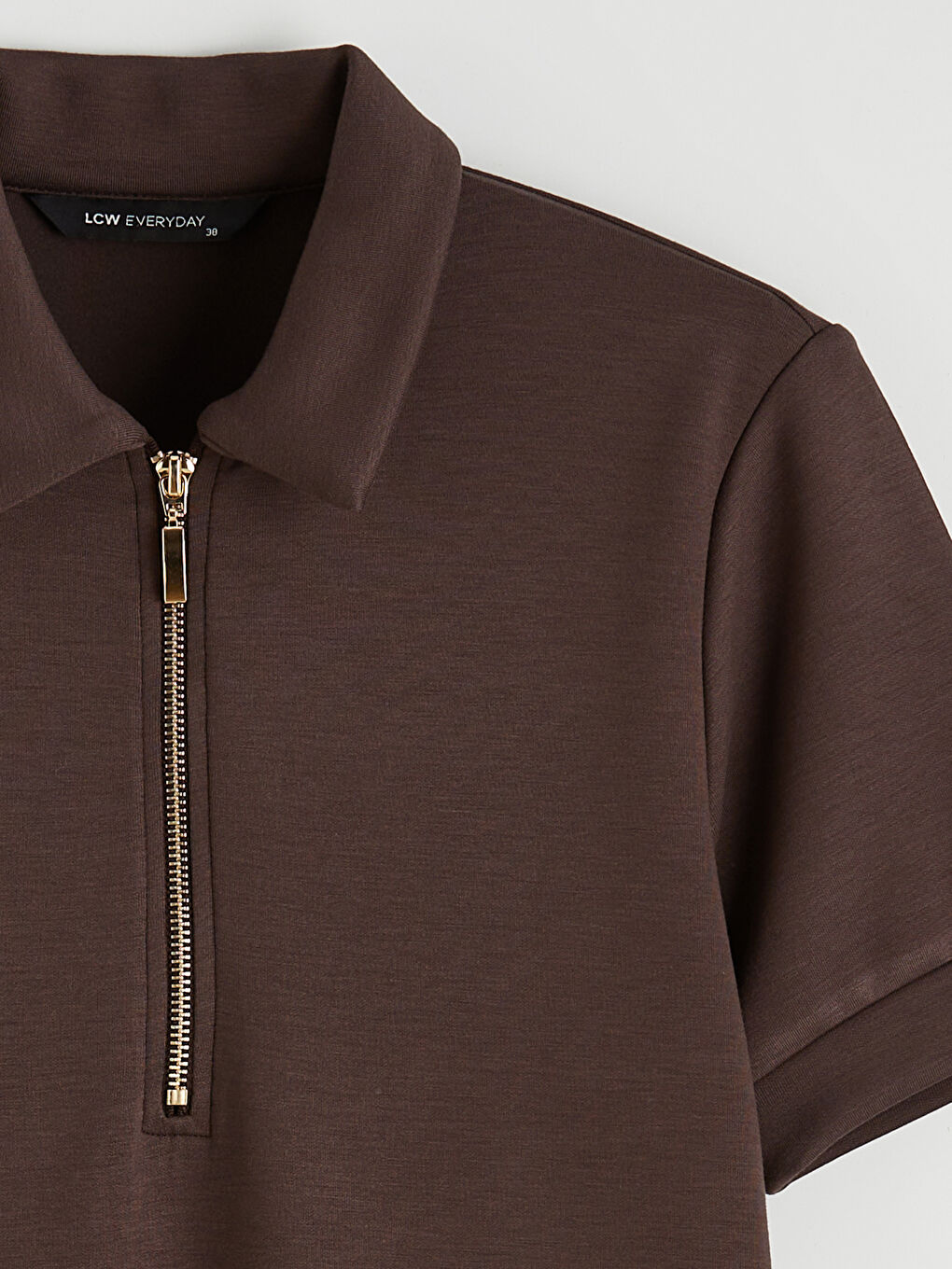Kahverengi Polo Yaka Soft Touch Mini Elbise-5