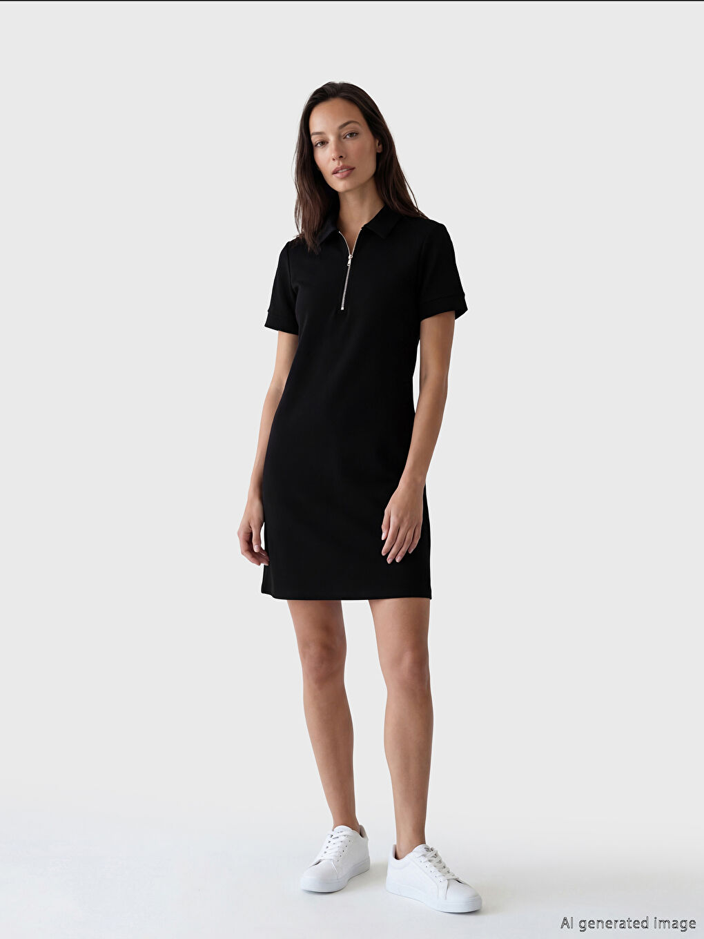 Siyah Polo Yaka Soft Touch Mini Elbise