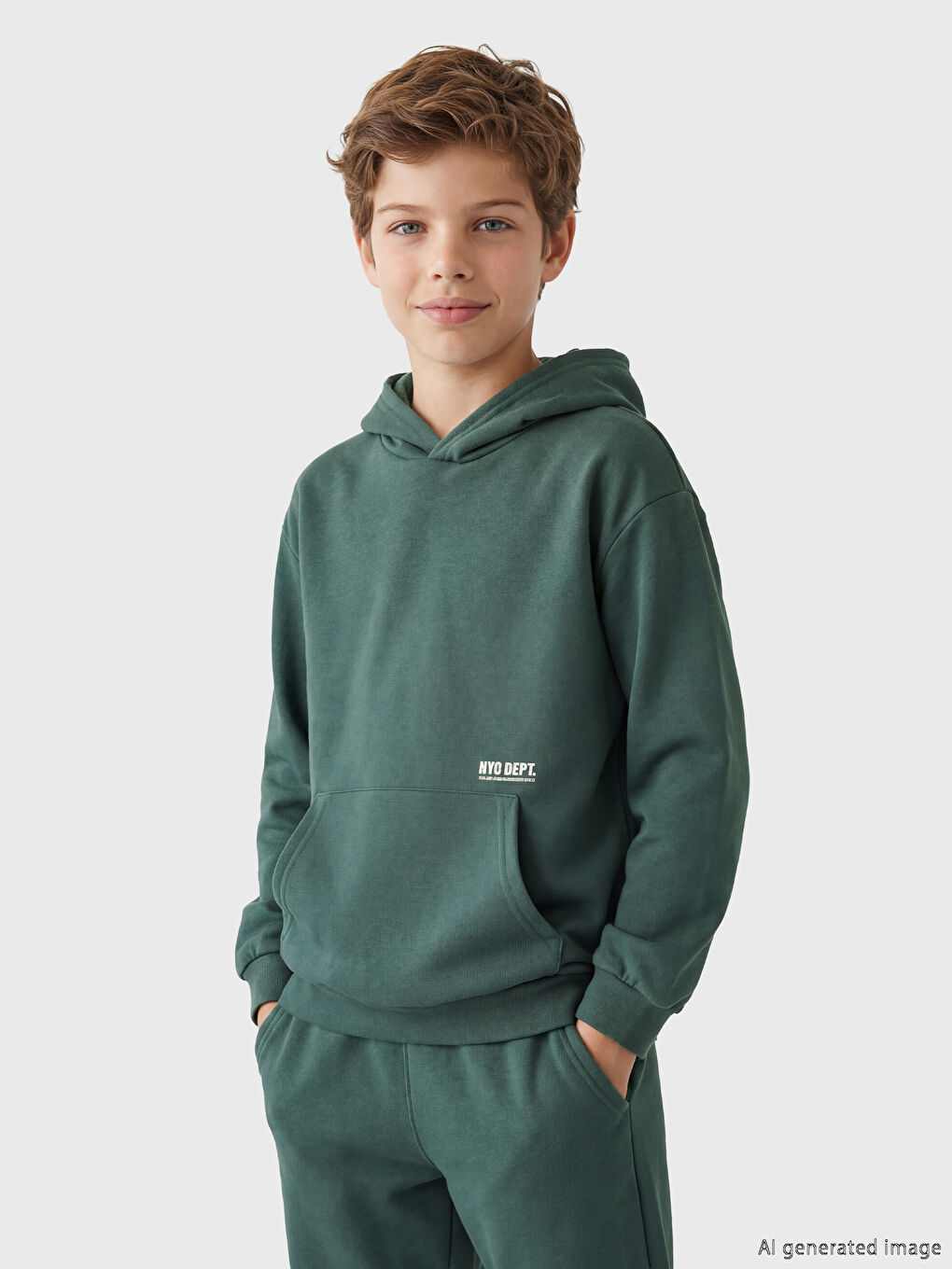 Yeşil Kapüşonlu NYC Baskılı Erkek Çocuk Sweatshirt-0