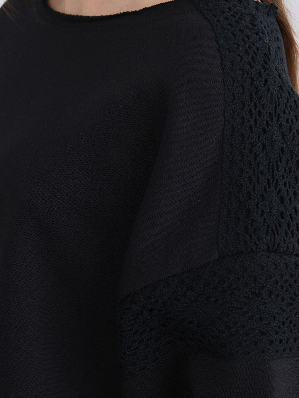 Siyah Petite Bisiklet Yaka Kadın Sweatshirt-2