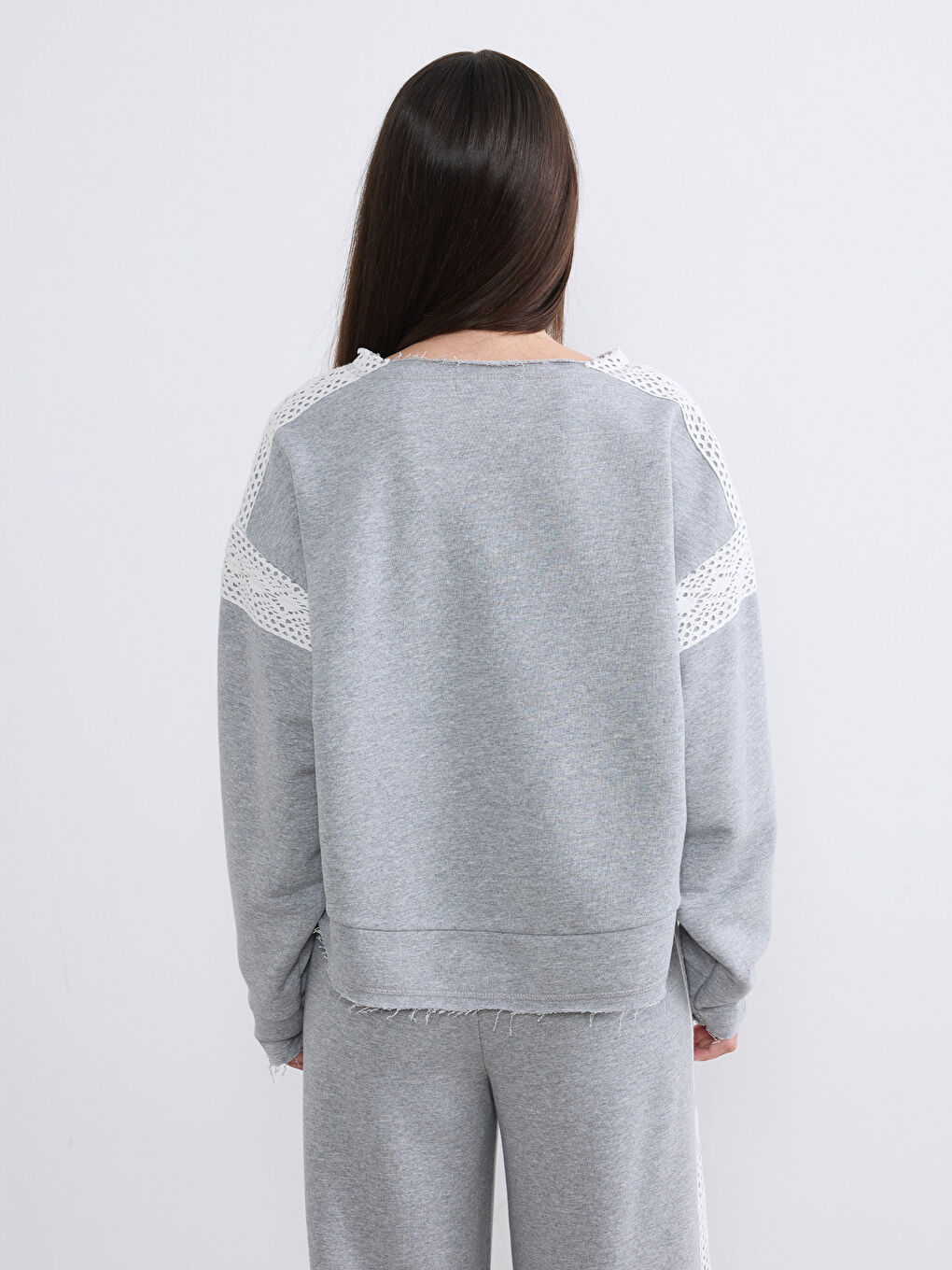 Gri Petite Bisiklet Yaka Kadın Sweatshirt-4