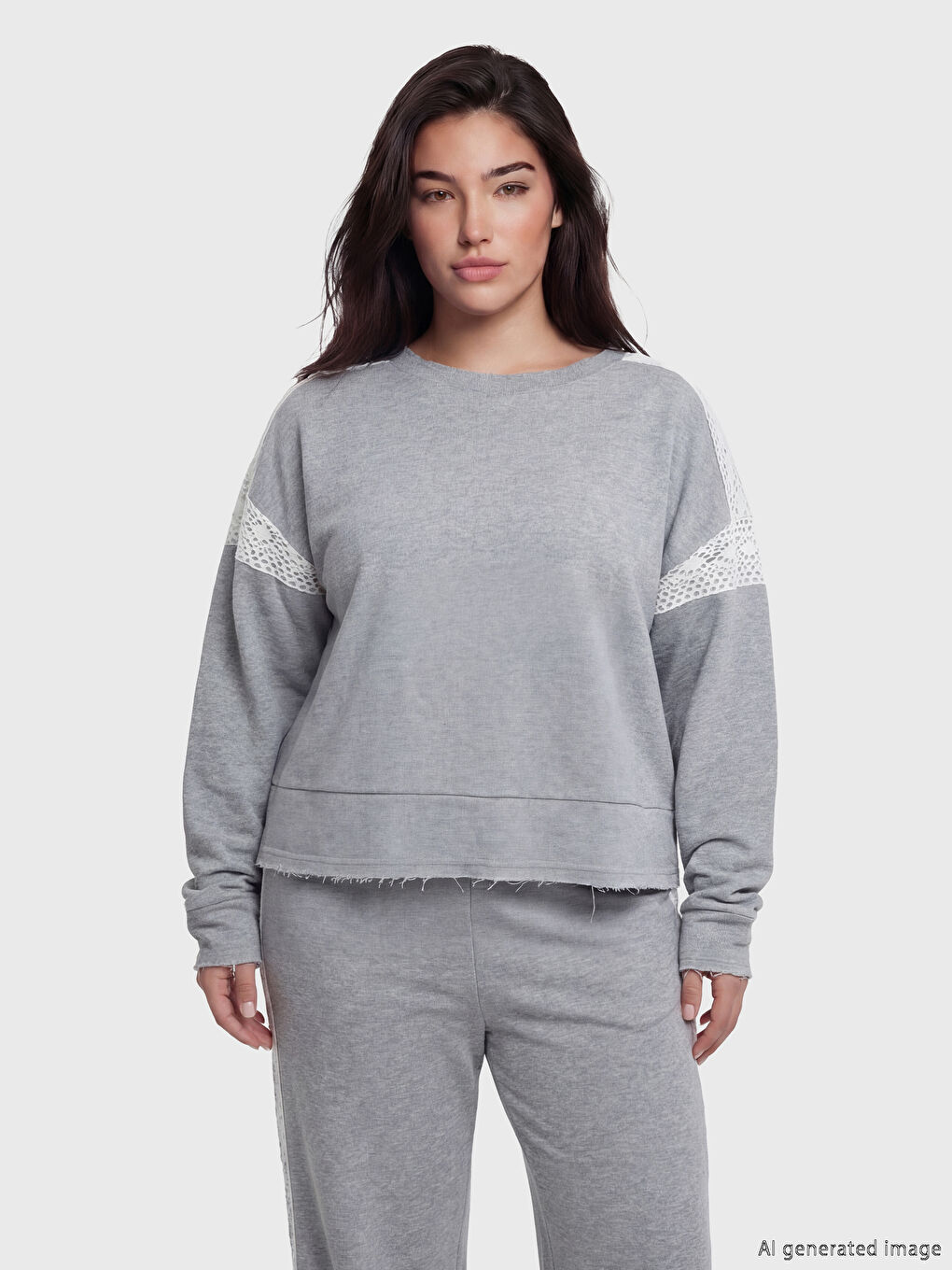 Gri Petite Bisiklet Yaka Kadın Sweatshirt-1