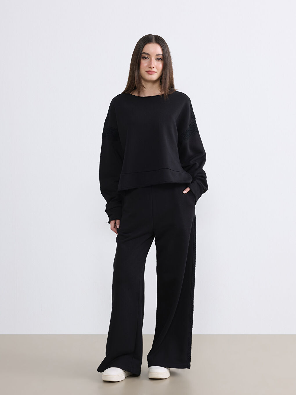 Siyah Petite Beli Lastikli Kadın Eşofman Altı